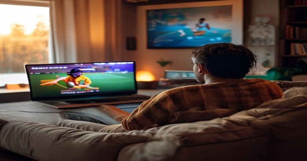 Person watching IPL 2026 live free online on a laptop from home