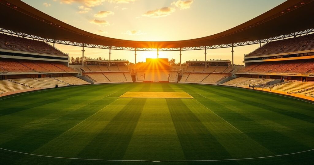 Cricket stadium at sunset representing free cricket streaming without cable
