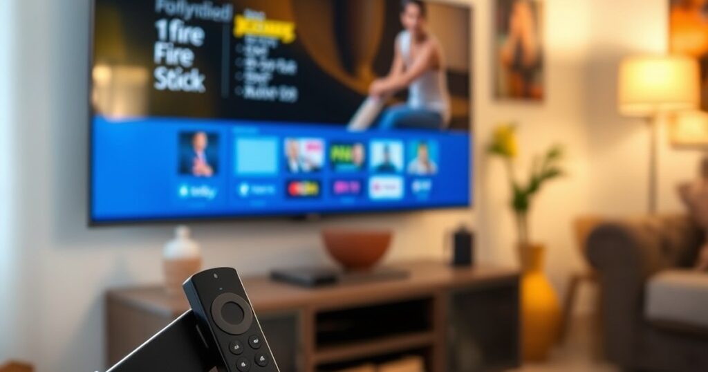 Fire TV Stick streaming Indian live TV and movies in a home setting