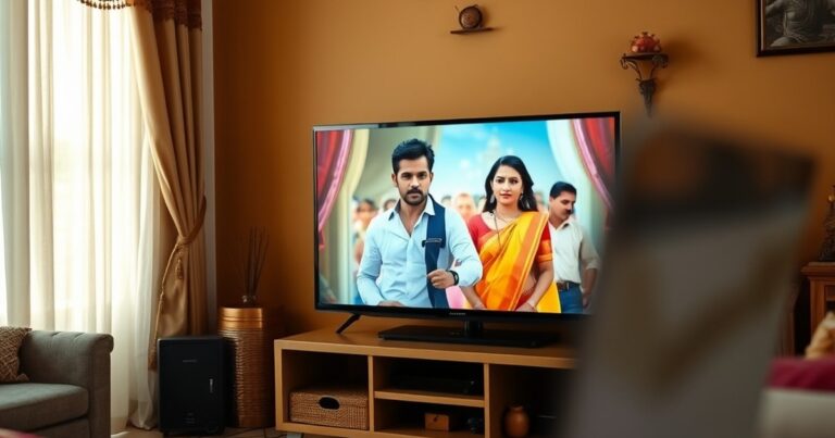 Indian movie on TV reflected on laptop screen for free streaming