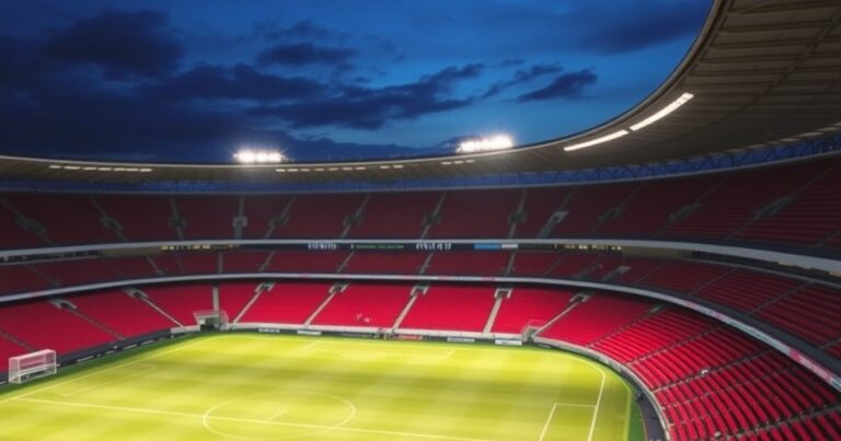 Floodlit stadium at dusk ready for FIFA World Cup 2026 free live streaming