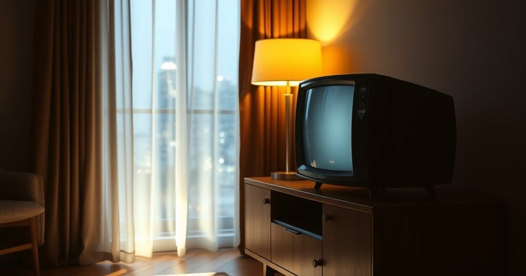 Glowing living room television at dusk illustrating watching Sony TV live free no app
