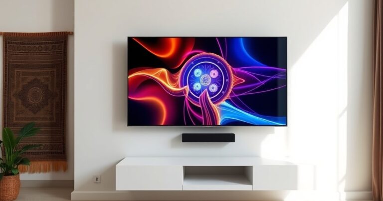 Flat-screen TV with vibrant Indian visuals and remote, illustrating watch star bharat free hd streaming