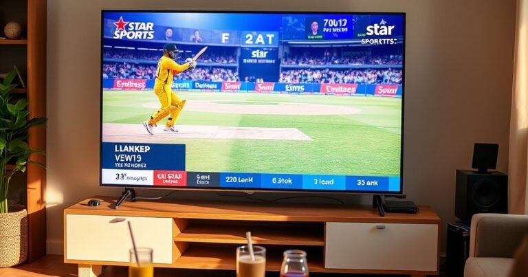 Star Sports live on TV in a living room with snacks