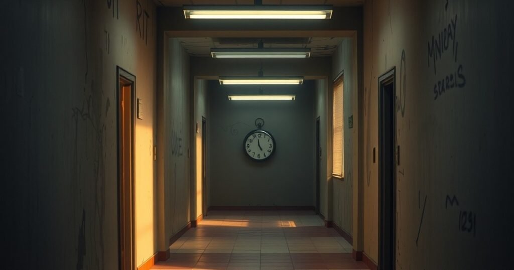 Dim abandoned corridor with wall clock illustrating 9 Hours web series ending explained reddit theories