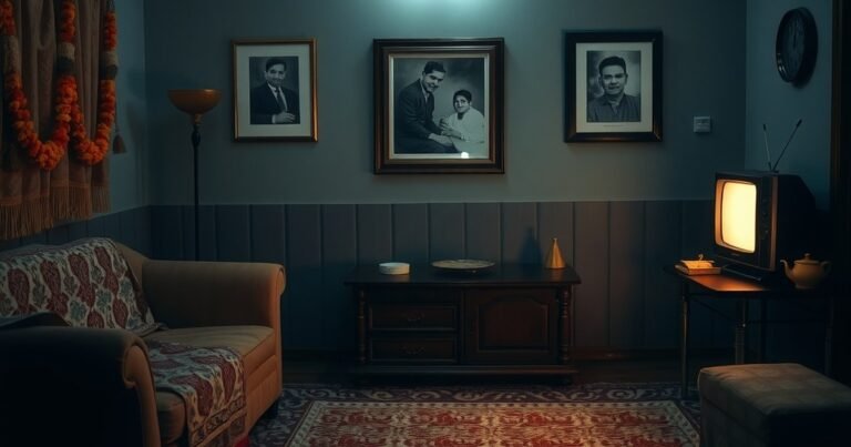 Dim Indian living room with glowing television illustrating Bakaiti web series ending explained