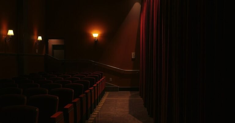 Dim Kerala cinema aisle with red velvet seats evoking best Malayalam thrillers to watch in 2026