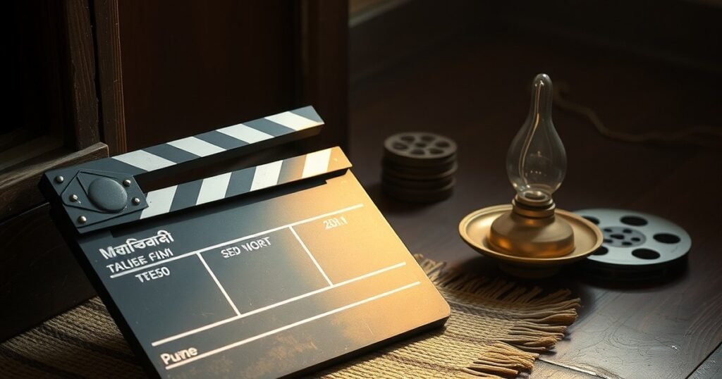 Clapperboard and film reels on jute mat representing best Marathi web series and films to watch