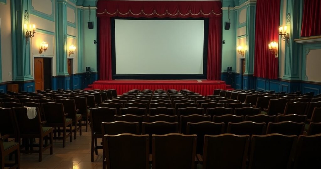 Vintage Kerala cinema hall interior representing Malayalam movies with highest IMDb rating