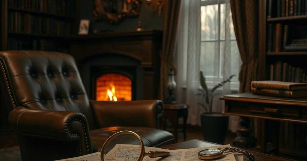 Victorian detective study with magnifying glass and atlas evoking movies like Enola Holmes on Netflix