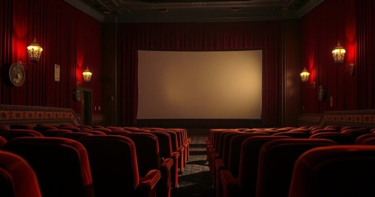 Vintage Indian cinema hall interior evoking Nawazuddin Siddiqui best web series and movies