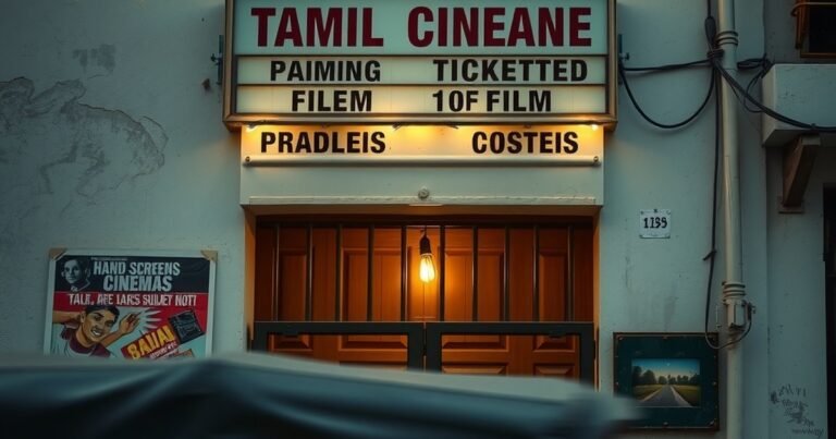 Chennai Tamil cinema marquee at dusk showcasing Vijay Sethupathi best movies to watch